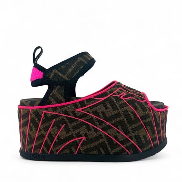 FENDI FF Zucca Pink & Brown Platform Sandals IT37 - Picture 12 of 13